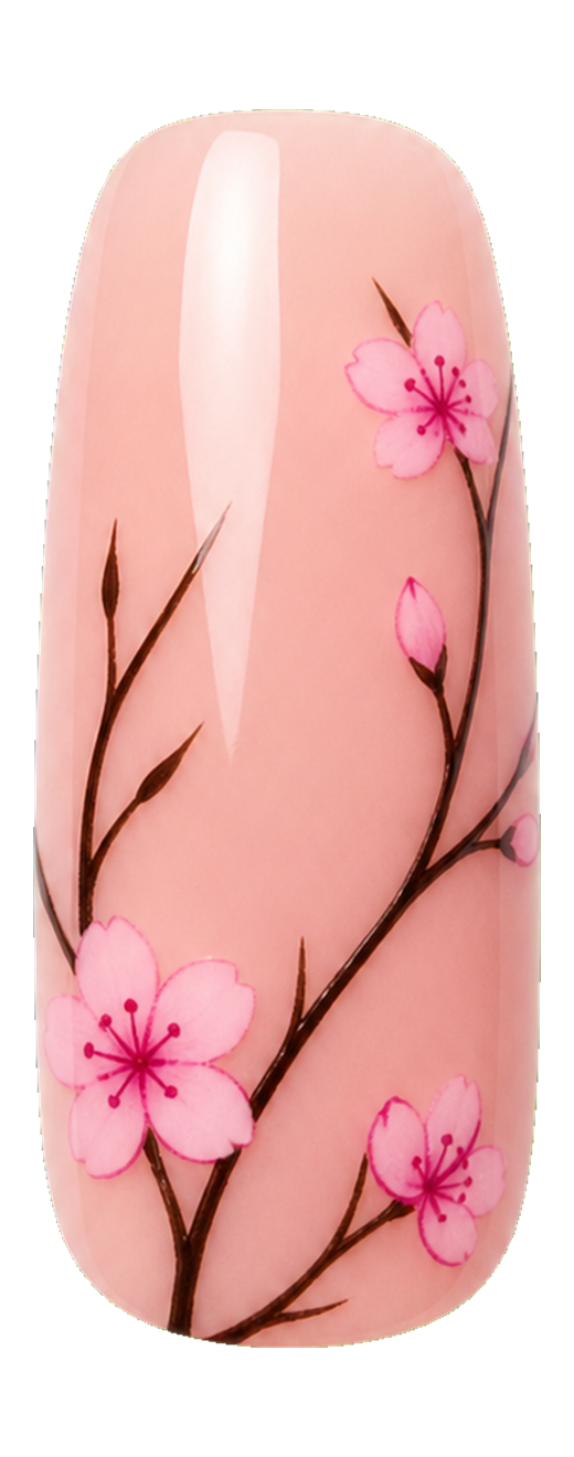Single soft nude floral nail with delicate branch art